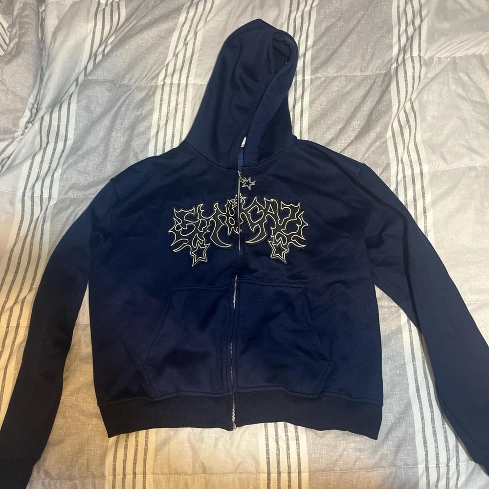 Synical Navy Zip-Up Hoodie for Men